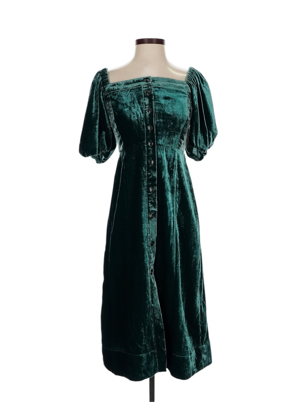 J. Crew Puff Sleeve Velvet Dress 0 Forest Green Holiday Thanksgiving Festive NWT